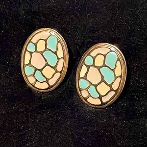 Vintage Gold Tone Pastel Enamel Signed W&H Post Earrings